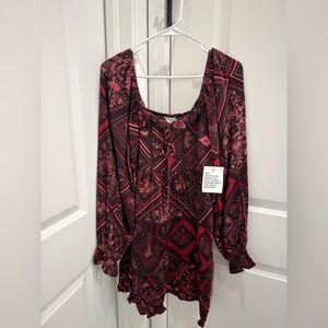 Boho Red and Black Printed Peasant dress
